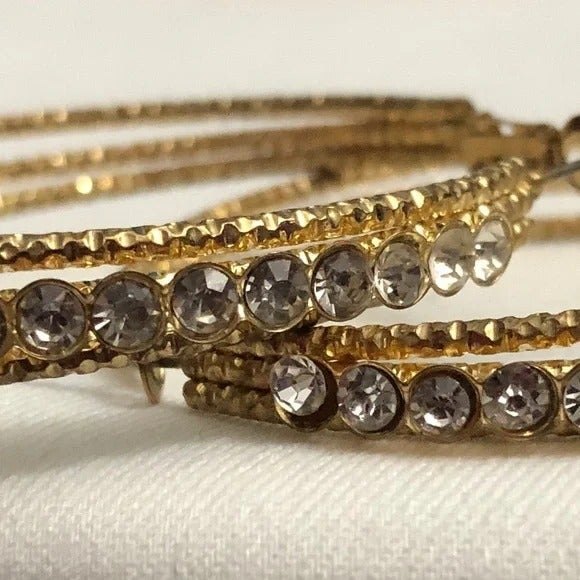 Sparkly Gold Tone Rhinestone Hoops - Picture 8 of 10